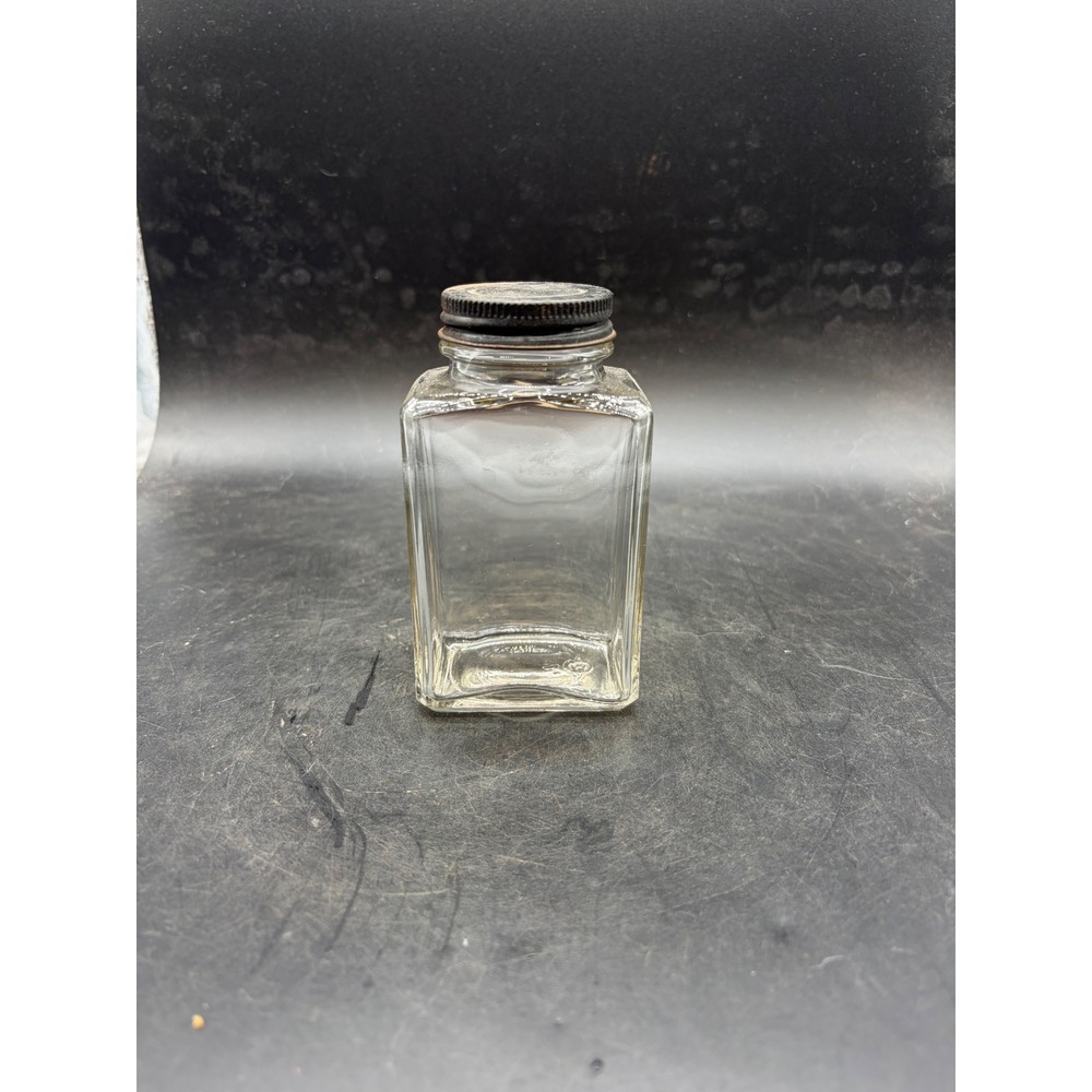 Vintage Square Clear Glass Apothecary Jar with Rustic Metal Screw Lid